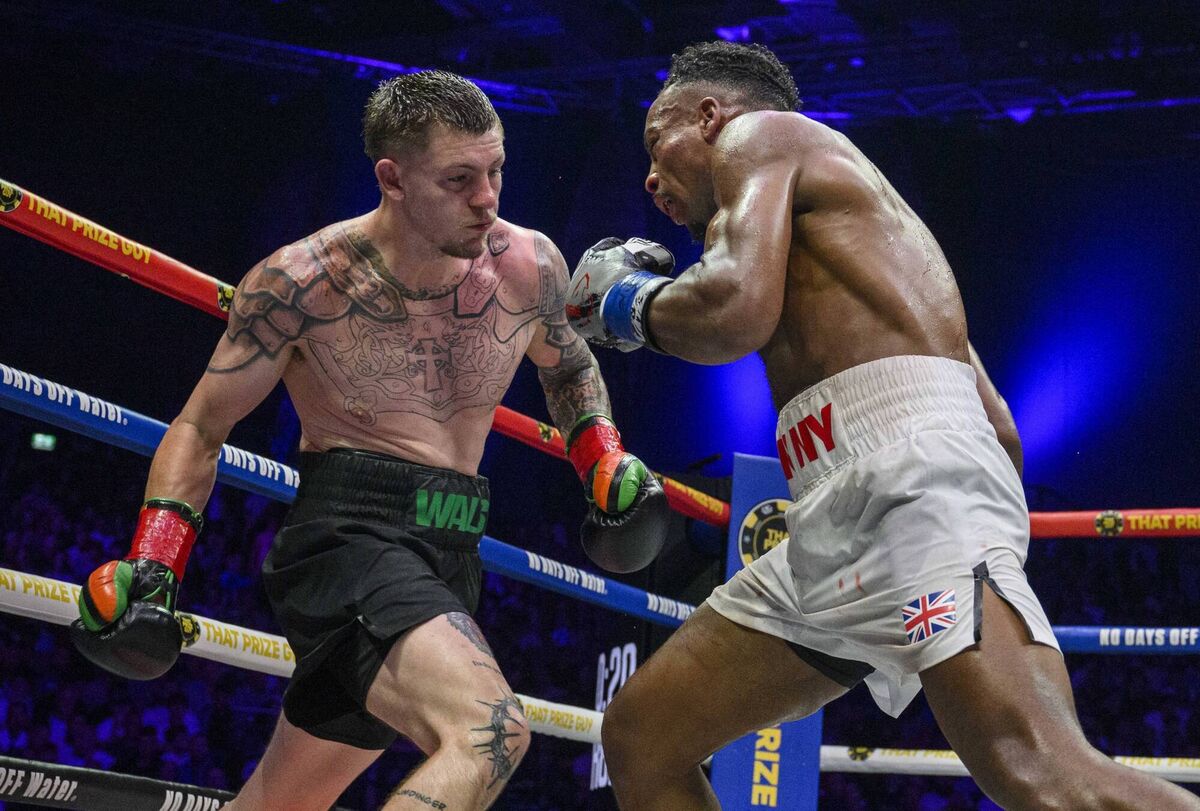 Cork's Callum Walsh in action against England's Tyler Denny during their middleweight bout at the Zuffa Boxing promotion at the 3 Arena, Dublin. Picture: Doug Minihane Cork's Callum Walsh in action against England's Tyler Denny during their middleweight bout at the Zuffa Boxing promotion at the 3 Arena, Dublin. Picture: Doug Minihane
