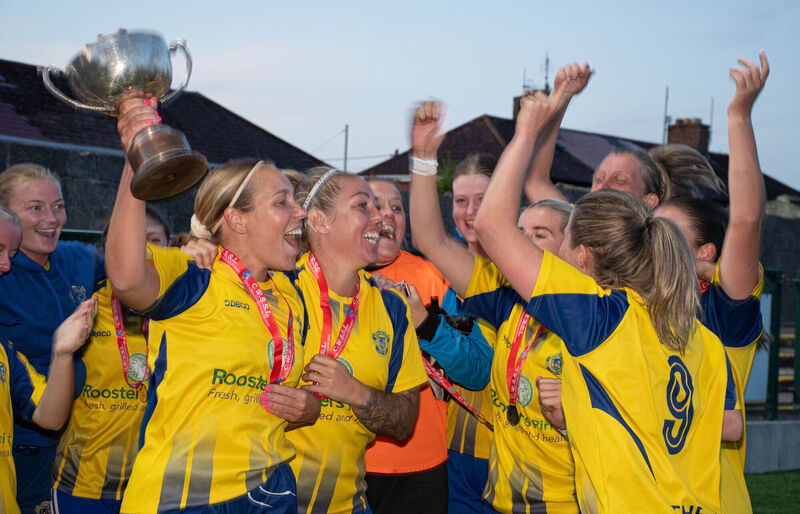 Douglas Hall captain Emma McCarthy celebrates with some of her team mates following their win over Leeside in the CWSSL Challenge Cup final played in St Colman's Park. Picture: Howard Crowdy Douglas Hall captain Emma McCarthy celebrates with some of her team mates following their win over Leeside in the CWSSL Challenge Cup final played in St Colman's Park. Picture: Howard Crowdy