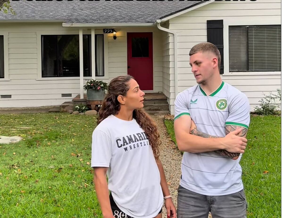 Callum Walsh with his girlfriend Tabatha Ricci outside their 11 acre farmhouse property in California. Callum Walsh with his girlfriend Tabatha Ricci outside their 11 acre farmhouse property in California.