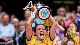 2026 Glen Dimplex All-Ireland Intermediate Camogie Championship Final Laois vs Antrim Caitríona Graham lifts the Jack McGrath Cup 9/8/2026
