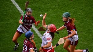 <p>DEFIANT: Sorcha McCartan of Cork in action against Galway players Jennifer Hughes, 29, Aoife Donohue, 12, and Róisín Black. Picture: Piaras Ó Mídheach/Sportsfile</p> <p>DEFIANT: Sorcha McCartan of Cork in action against Galway players Jennifer Hughes, 29, Aoife Donohue, 12, and Róisín Black. Picture: Piaras Ó Mídheach/Sportsfile</p>