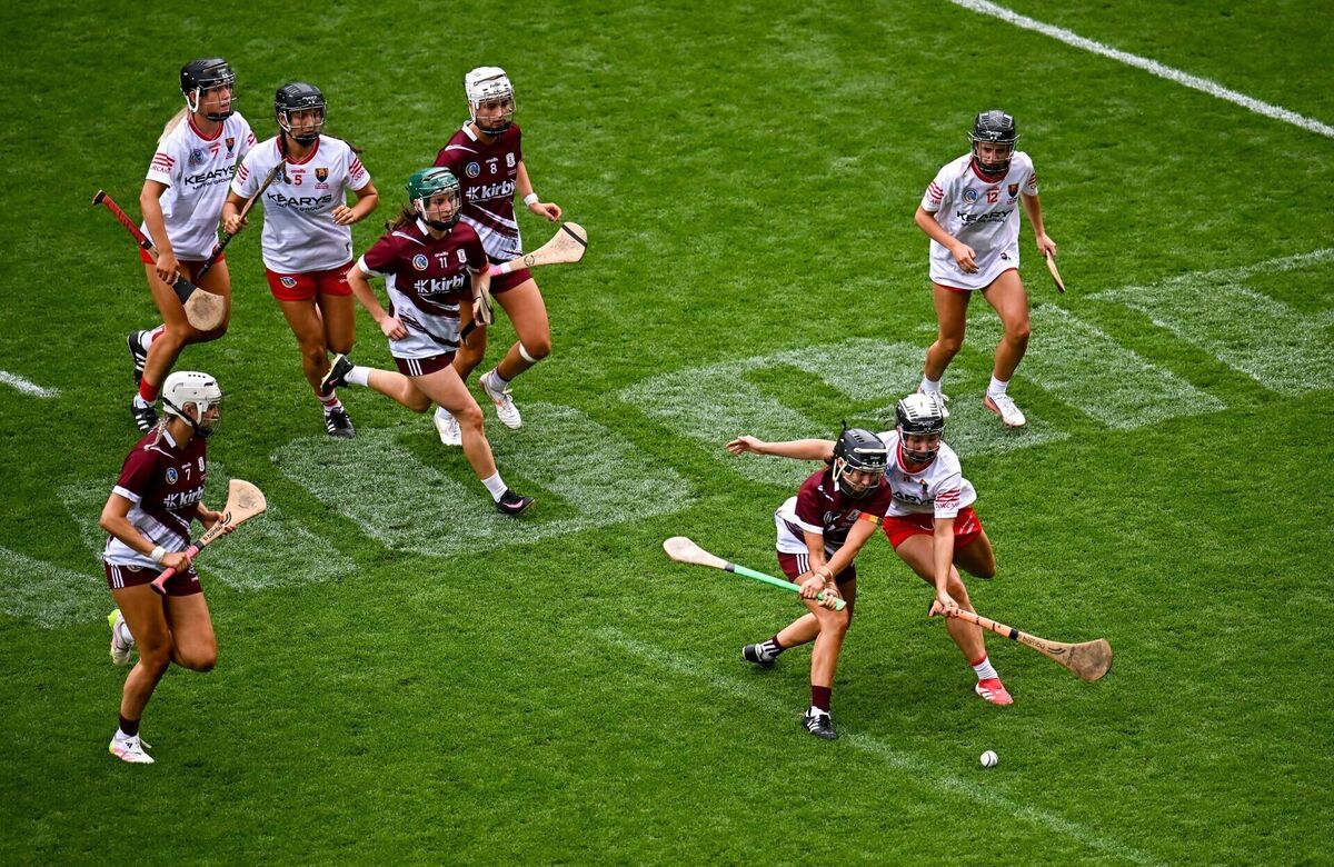 Aoife Donohue of Galway in action against Saoirse McCarthy of Cork. Picture: Piaras Ó Mídheach/Sportsfile