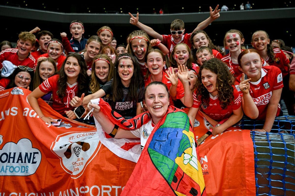 Cork goalkeeper Amy Lee celebrates with supporters. Picture: Paul Phelan/Sportsfile