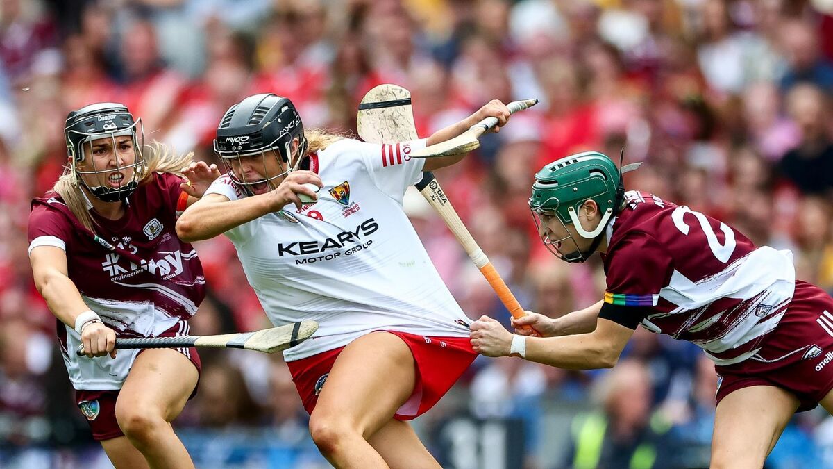 Cork's Laura Hayes is tackled by Galway's Niamh Niland and Niamh Mallon. Picture: INPHO/James Crombie Cork's Laura Hayes is tackled by Galway's Niamh Niland and Niamh Mallon. Picture: INPHO/James Crombie