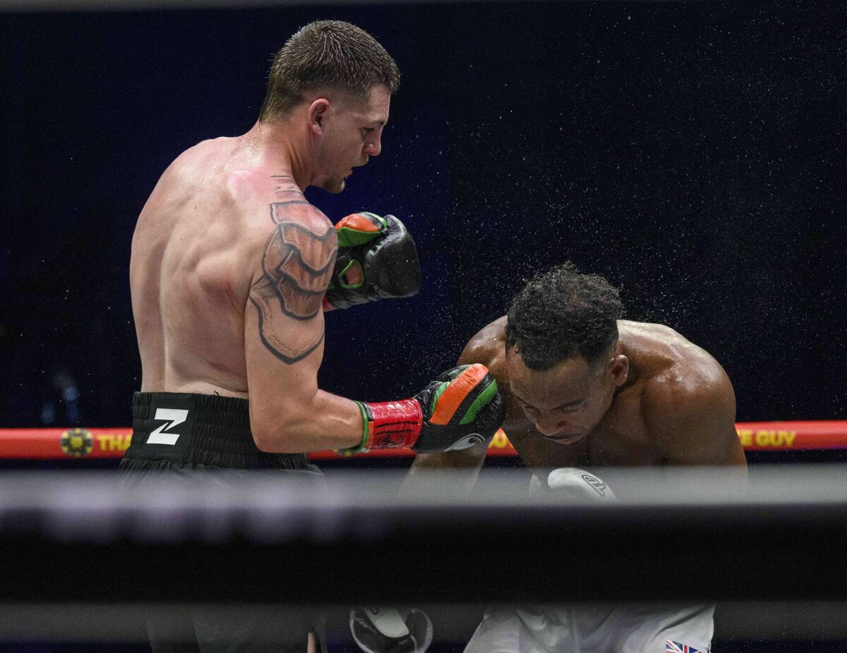 Cork's Callum Walsh in action against England's Tyler Denny during their middleweight bout at the Zuffa Boxing promotion at the 3 Arena, Dublin. Picture: Doug Minihane Cork's Callum Walsh in action against England's Tyler Denny during their middleweight bout at the Zuffa Boxing promotion at the 3 Arena, Dublin. Picture: Doug Minihane