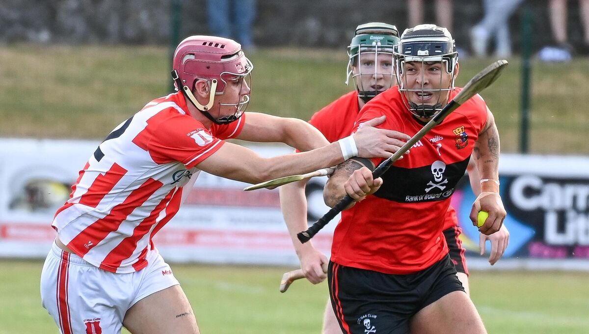 Imokilly's Conor Cahill tackles UCC's James Dwyer during their Divisions/Colleges Premier SHC clash at Midleton. Picture: David Keane. Imokilly's Conor Cahill tackles UCC's James Dwyer during their Divisions/Colleges Premier SHC clash at Midleton. Picture: David Keane.