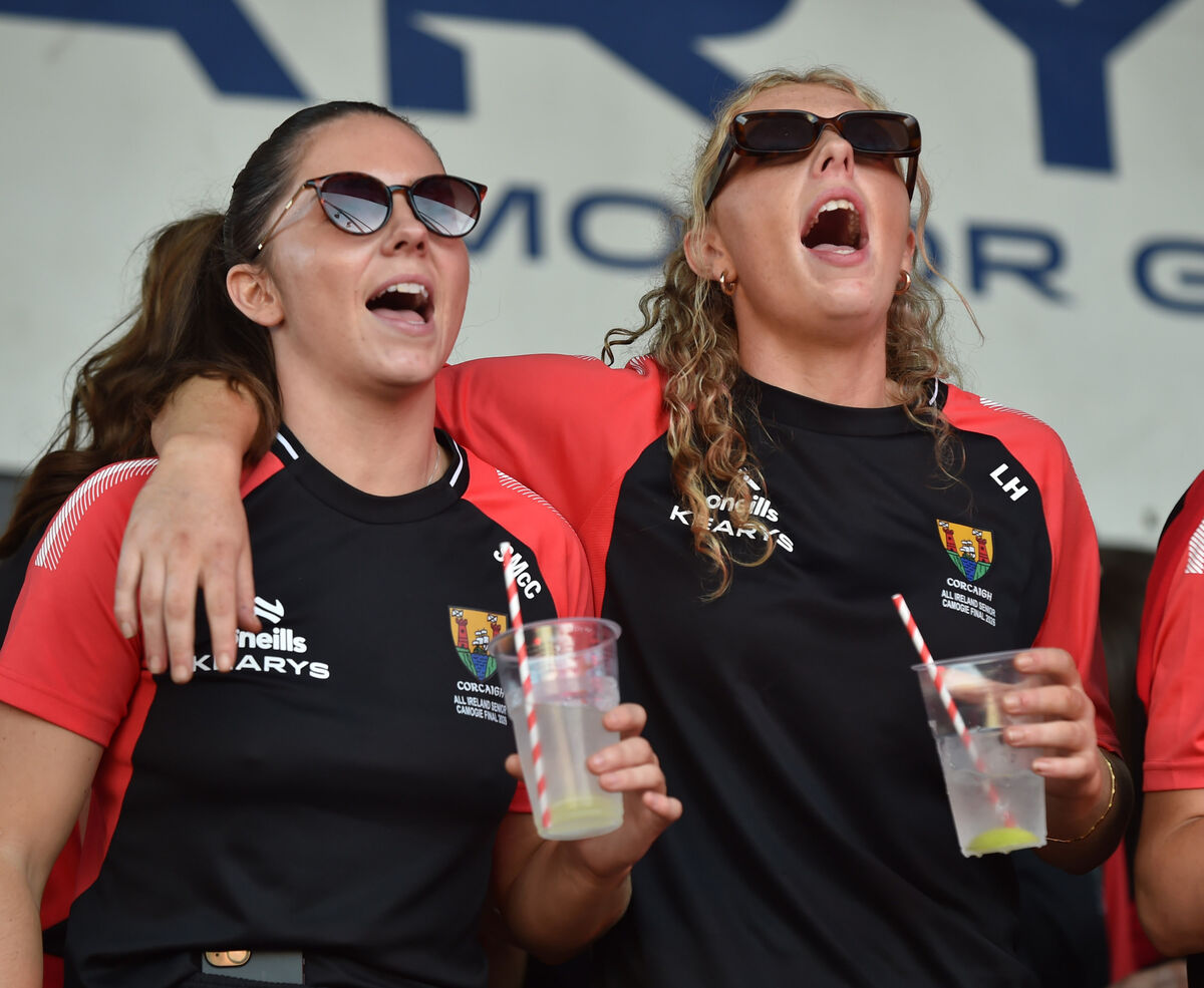 Cork players Saoirse McCarthy and Laura Hayes in full voice at the homecoming. Picture: Eddie O'Hare Cork players Saoirse McCarthy and Laura Hayes in full voice at the homecoming. Picture: Eddie O'Hare