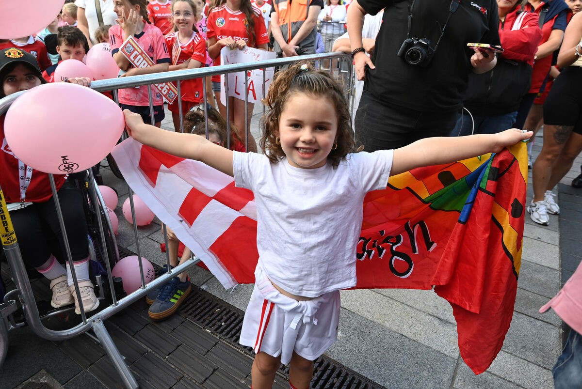 Cork supporter Sophia O'Shea welcomes home the Cork All Ireland camogie winning team at the homecoming in Cork. Picture: Eddie O'Hare Cork supporter Sophia O'Shea welcomes home the Cork All Ireland camogie winning team at the homecoming in Cork. Picture: Eddie O'Hare