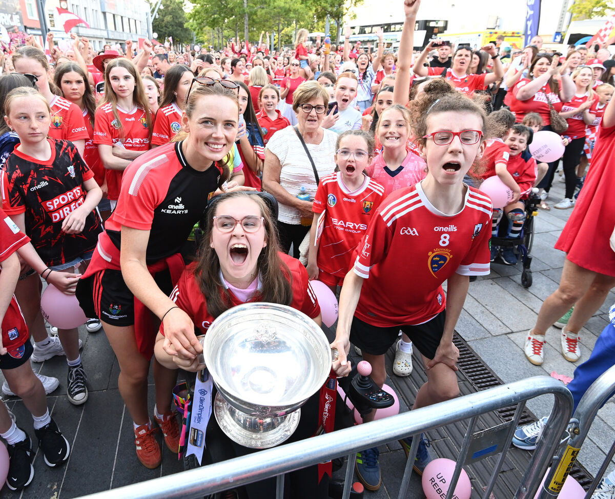 All Ireland winning camogie captain Méabh Cahalane with supporters at the homecoming in Cork. Picture: Eddie O'Hare All Ireland winning camogie captain Méabh Cahalane with supporters at the homecoming in Cork. Picture: Eddie O'Hare