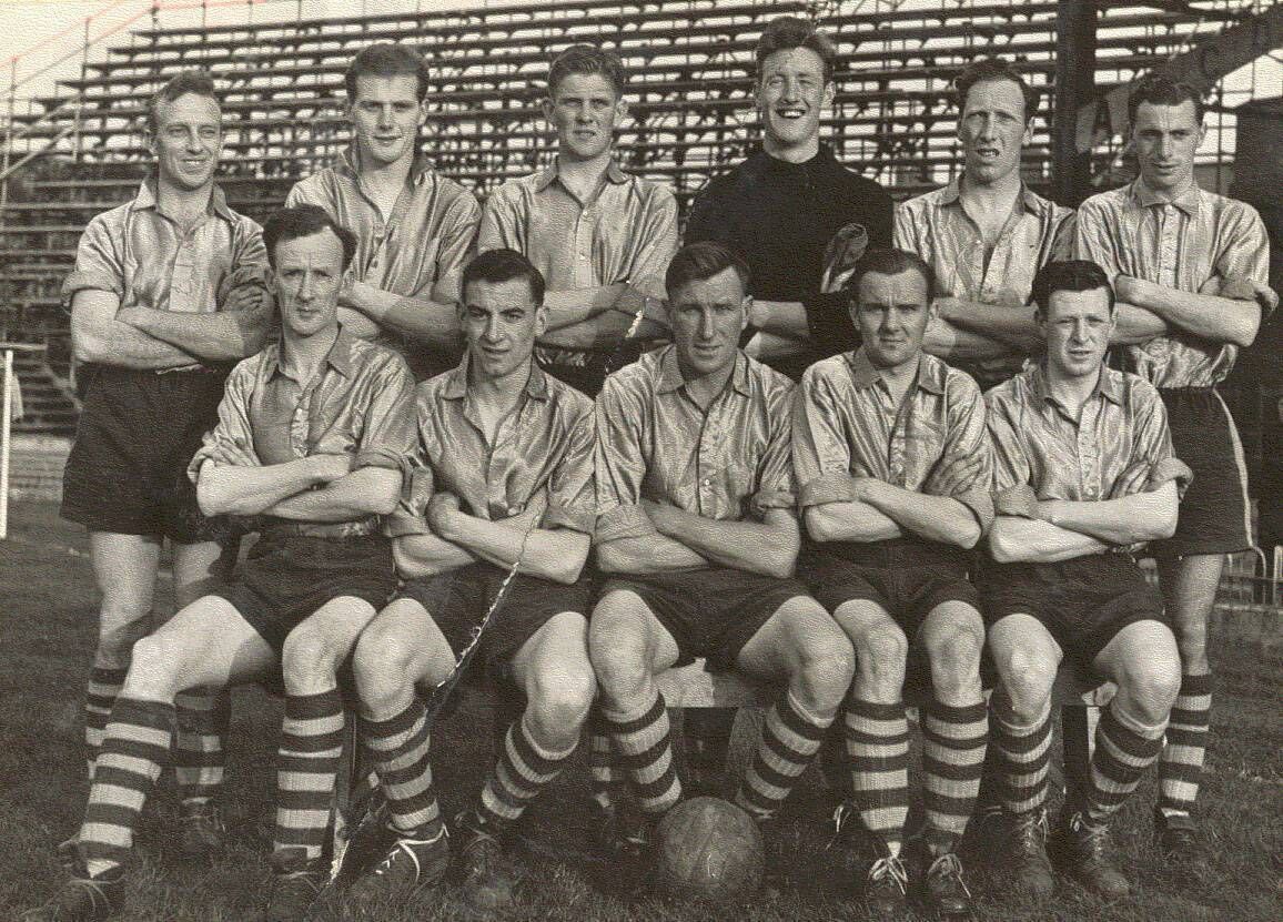 Evergreen Utd 1958: Back: John Vaughan, Ned Halpin, Ray Cowhie, Bobby Brohan, Seamus Madden, Donie O’Leary. Front: Mick Taylor, Donie Leahy, Con McCarthy, Mick O'Keeffe, Georgie Lynam. Evergreen Utd 1958: Back: John Vaughan, Ned Halpin, Ray Cowhie, Bobby Brohan, Seamus Madden, Donie O’Leary. Front: Mick Taylor, Donie Leahy, Con McCarthy, Mick O'Keeffe, Georgie Lynam.