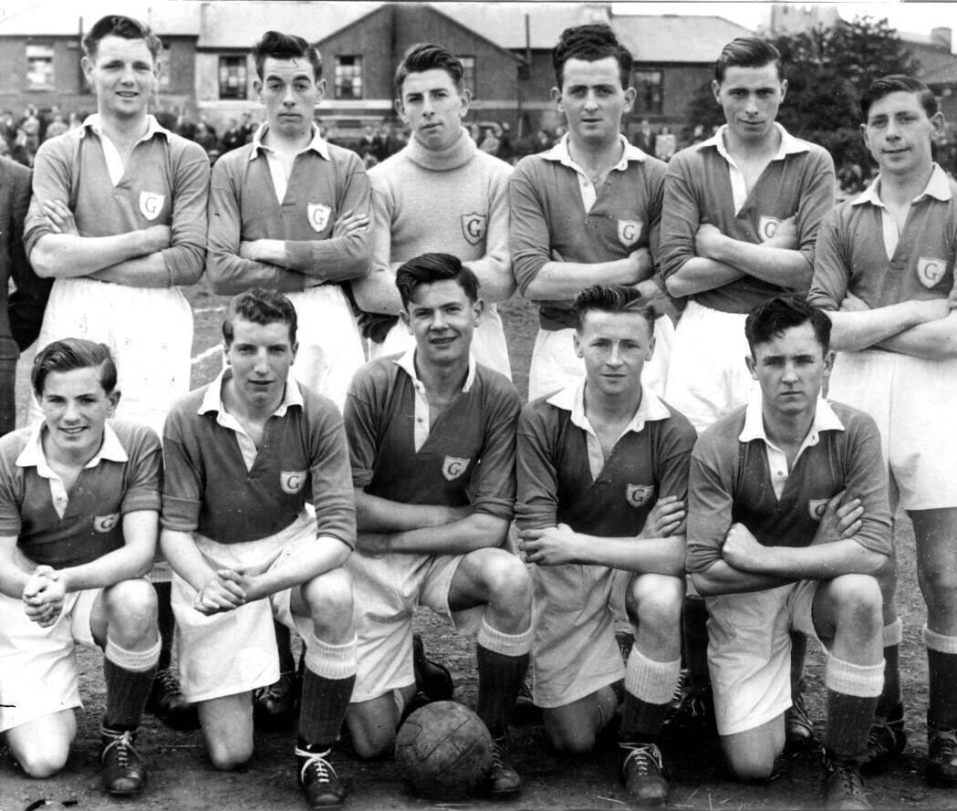 The quality Glasheen team beaten by Johnville (Dublin) in the FAI Youths Cup final in 1953. Back: Billy McKenzie, Kevin Dwane, Pat Dineen, Jackie Hennessy, Donie O'Leary, Donie Wallace. Front: Micky O'Connell, Liam O'Flynn, Con Buckley, Gerry McNamara, Tommy Daly. Ref Exam photo. The quality Glasheen team beaten by Johnville (Dublin) in the FAI Youths Cup final in 1953. Back: Billy McKenzie, Kevin Dwane, Pat Dineen, Jackie Hennessy, Donie O'Leary, Donie Wallace. Front: Micky O'Connell, Liam O'Flynn, Con Buckley, Gerry McNamara, Tommy Daly. Ref Exam photo.