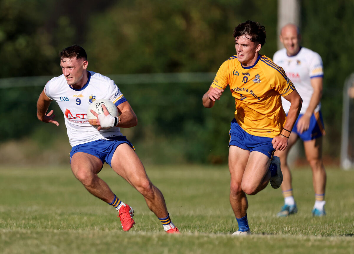 Jack McCarthy of Carrigaline looks to get away from John Wiggington Barrett of St Finbarr's. Picture: Jim Coughlan Jack McCarthy of Carrigaline looks to get away from John Wiggington Barrett of St Finbarr's. Picture: Jim Coughlan