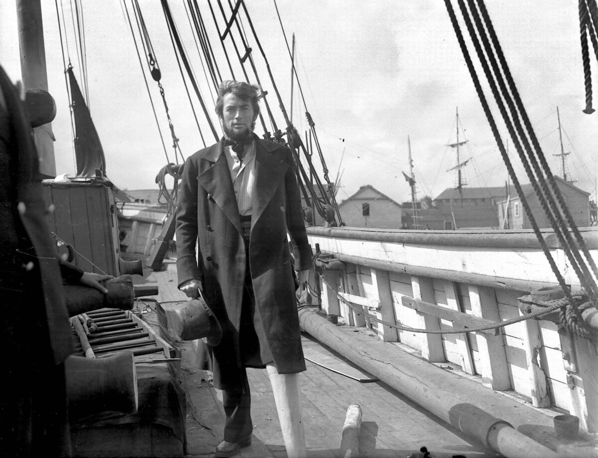 Actor Gregory Peck on the set of the film 'Moby Dick' at Youghal, Co. Cork in 1954. Actor Gregory Peck on the set of the film 'Moby Dick' at Youghal, Co. Cork in 1954.