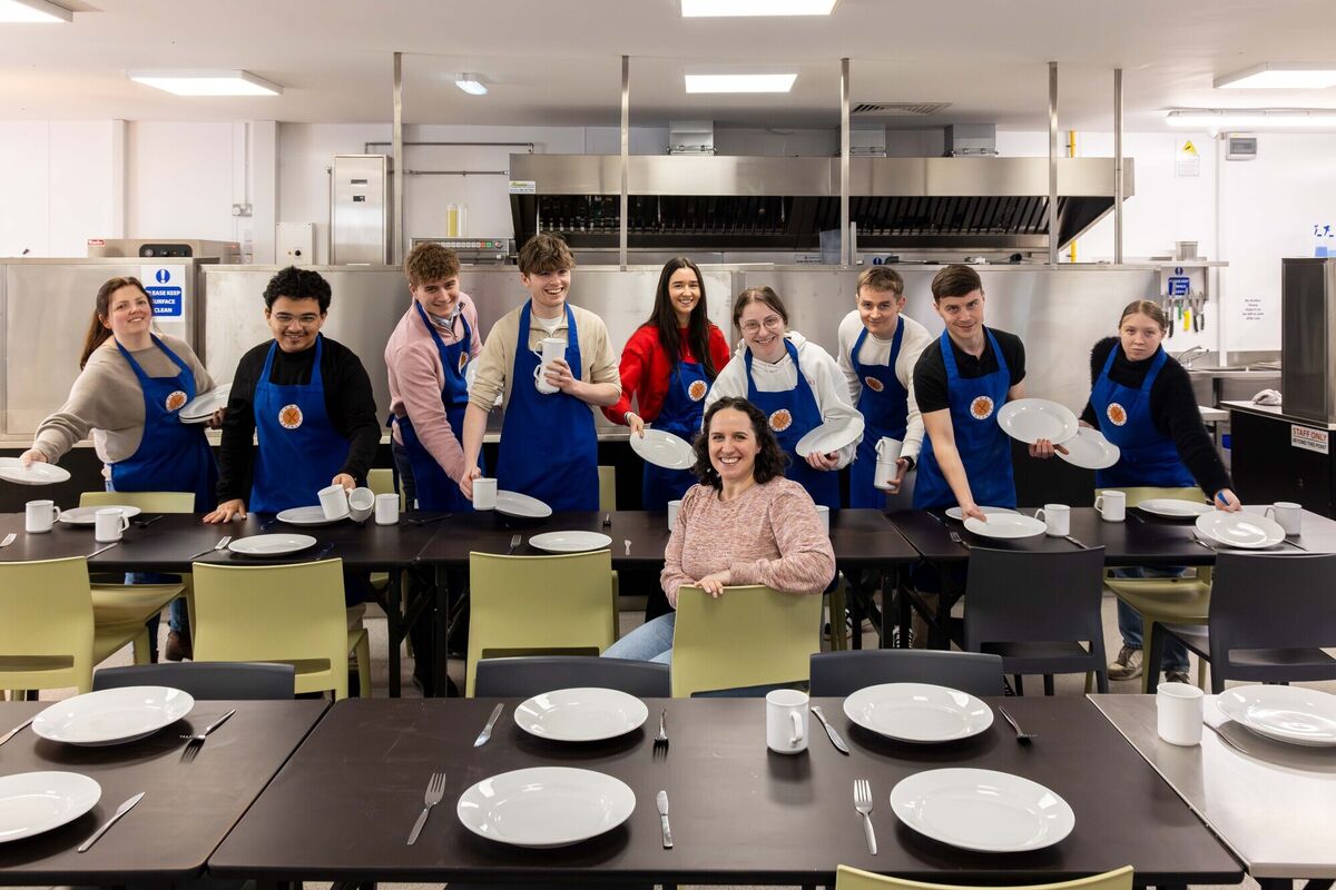 Sharon Murphy, General Manager (front), pictured with volunteers at Cork Penny Dinners gathered in the dining area at the charity’s James Street facility in Cork. Picture: Michael O'Sullivan / OSM PHOTO