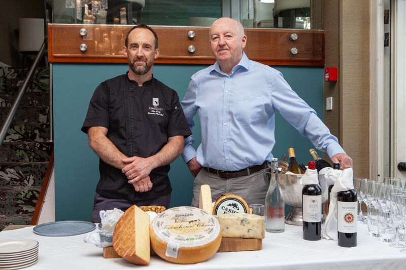 Tim Daly, executive chef at The Kingsley, and Donie O'Brien of Enowine at the Wine, Cheese &amp; Charcuterie Tasting Evening at The Kingsley as part of the Cork on a Fork festival.