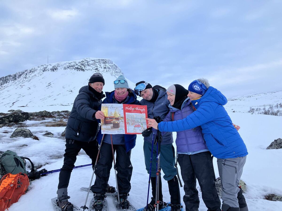 The cold didn't put this gang off having a quick read by Saana Mountain, near Kilpisjarvi in arctic Finland. Left to right: Donal Lennon (Kildare, mother from Ballyvourney) and daughter Ciara O'Hagan, Damien Sherlock (Galway), Claire Lewis and Sinéad Pollack Orr (Cork) The cold didn't put this gang off having a quick read by Saana Mountain, near Kilpisjarvi in arctic Finland. Left to right: Donal Lennon (Kildare, mother from Ballyvourney) and daughter Ciara O'Hagan, Damien Sherlock (Galway), Claire Lewis and Sinéad Pollack Orr (Cork)