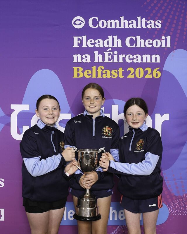 Alannah Walsh, Muirne Ní Choileáin and Neasa Eade of Beal Átha an Spidéal took first place in the Deirdre Rooney Memorial Cup for Trios (under 12 years. Alannah Walsh, Muirne Ní Choileáin and Neasa Eade of Beal Átha an Spidéal took first place in the Deirdre Rooney Memorial Cup for Trios (under 12 years.