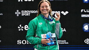 2026 European Aquatics Championships Mona Mc Sharry celebrates after winning the bronze medal 14/8/2026