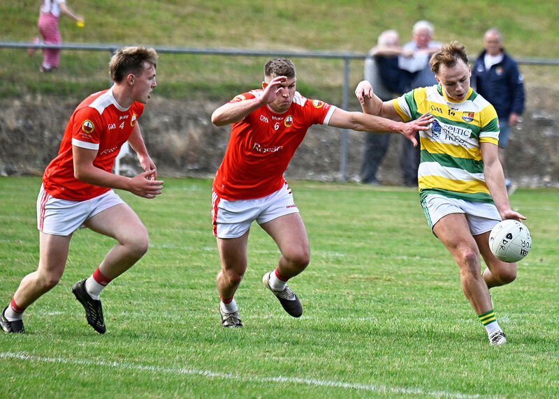 Darragh Hayes of Carbery Rangers shoots for a point as O'Donovan Rossa duo Seán Fitzgerald and Alan Daly try to close him down. Picture: Martin Walsh Darragh Hayes of Carbery Rangers shoots for a point as O'Donovan Rossa duo Seán Fitzgerald and Alan Daly try to close him down. Picture: Martin Walsh
