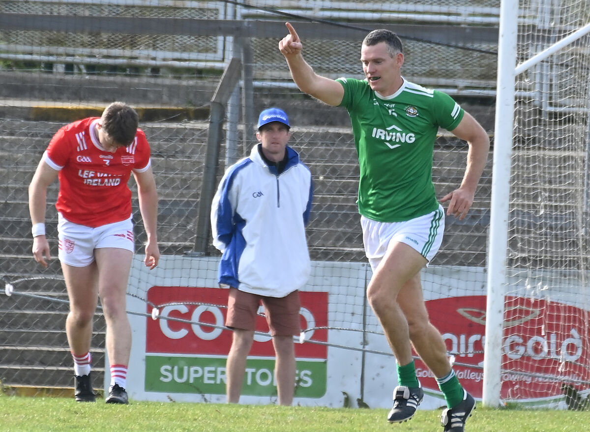 Aghada's Pearse O'Neill celebrates his goal against Uíbh Laoire last season. Picture: Eddie O'Hare