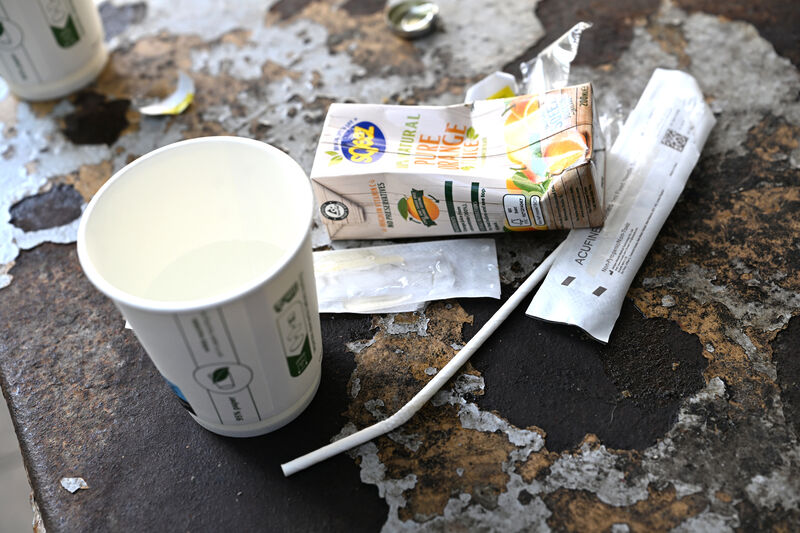 Coffee cup, orange juice carton and syringe wrapper discarded near Lapp's Quay, Cork. Picture: Larry Cummins