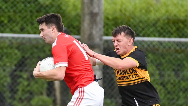 <p>Uibh Laoire's Chris Óg Jones tries to get away from Clyda Rovers' Patrick O'Grady, during their Division 3 Football League final at Donoughmore. Picture: David Keane.</p> <p>Uibh Laoire's Chris Óg Jones tries to get away from Clyda Rovers' Patrick O'Grady, during their Division 3 Football League final at Donoughmore. Picture: David Keane.</p>