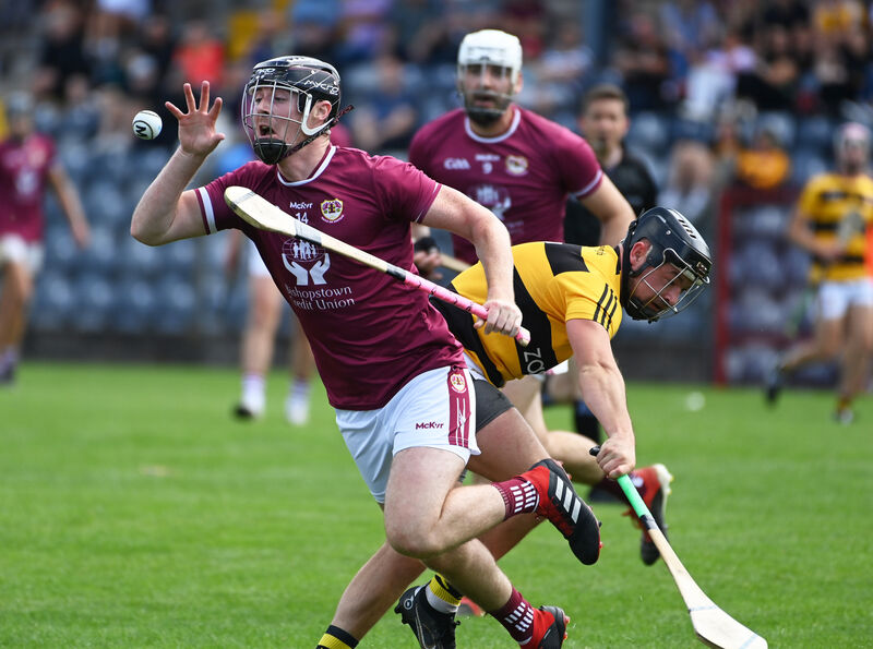 Bishopstown's Brian Murray wins the ball from Na Piarsaigh's Eoin Moynihan in 2022 - while the Town got off to a winning start, they failed to qualify for the quarter-finals. Picture: Eddie O'Hare Bishopstown's Brian Murray wins the ball from Na Piarsaigh's Eoin Moynihan in 2022 - while the Town got off to a winning start, they failed to qualify for the quarter-finals. Picture: Eddie O'Hare