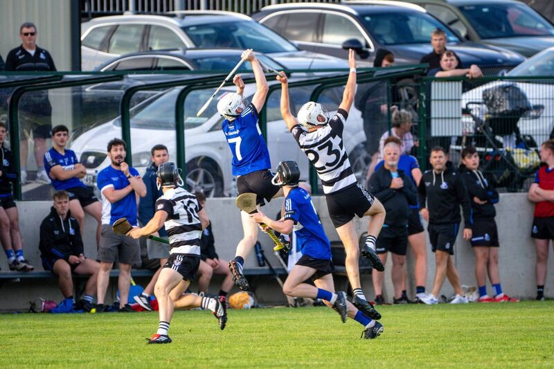 Midleton’s Shane O’Mahony and Sars' Darragh Pomeroy battle for possession in the air. Picture: Chani Anderson Midleton’s Shane O’Mahony and Sars' Darragh Pomeroy battle for possession in the air. Picture: Chani Anderson