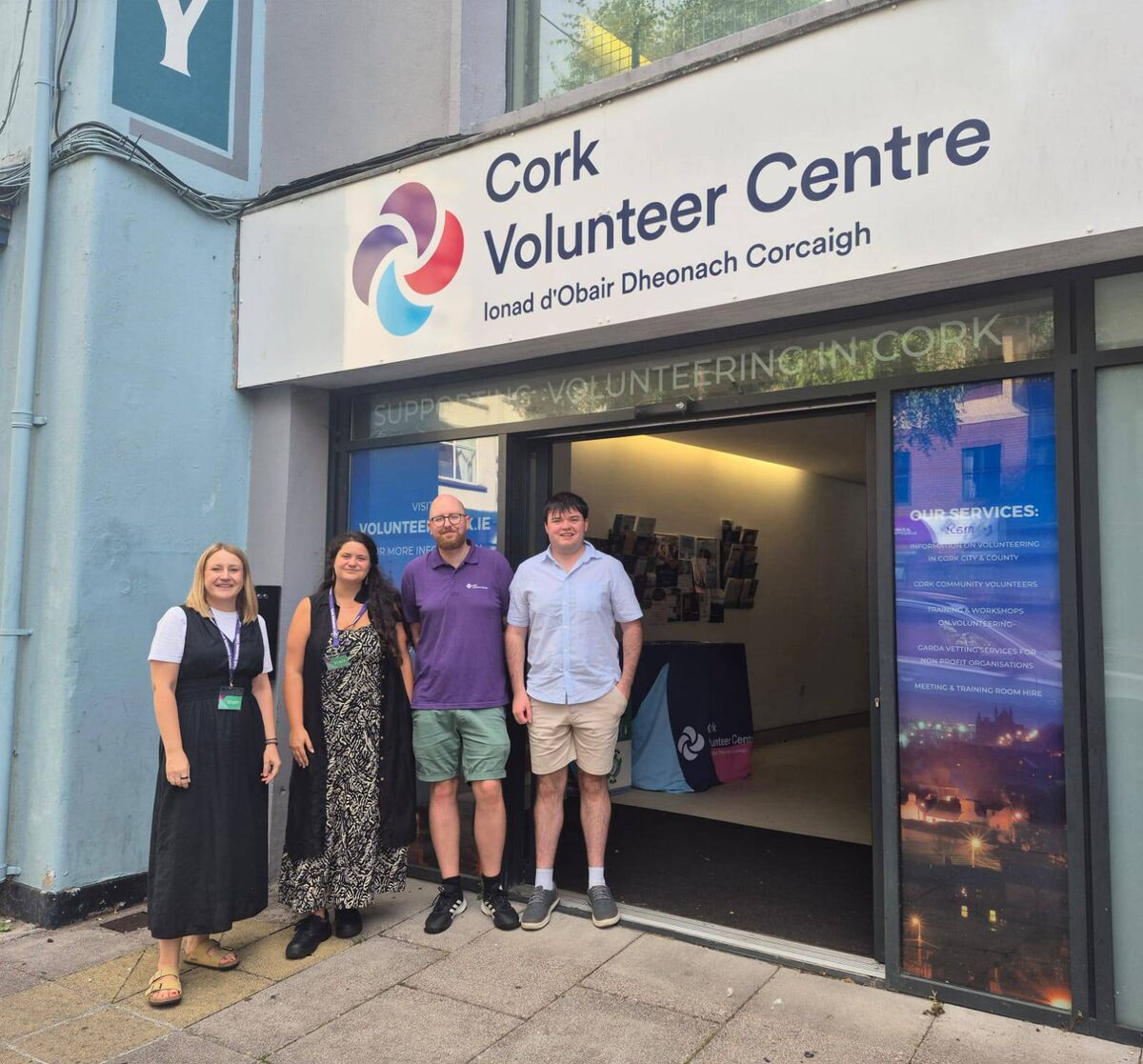 Manager Adam Lacey (second right) outside Cork Volunteer Centre in North Main Street with, from left, Gosia Walowska, Outreach and Placement, Mariella Xuerels, Engagement Officer, and Keith Scannell, Administration Manager Adam Lacey (second right) outside Cork Volunteer Centre in North Main Street with, from left, Gosia Walowska, Outreach and Placement, Mariella Xuerels, Engagement Officer, and Keith Scannell, Administration
