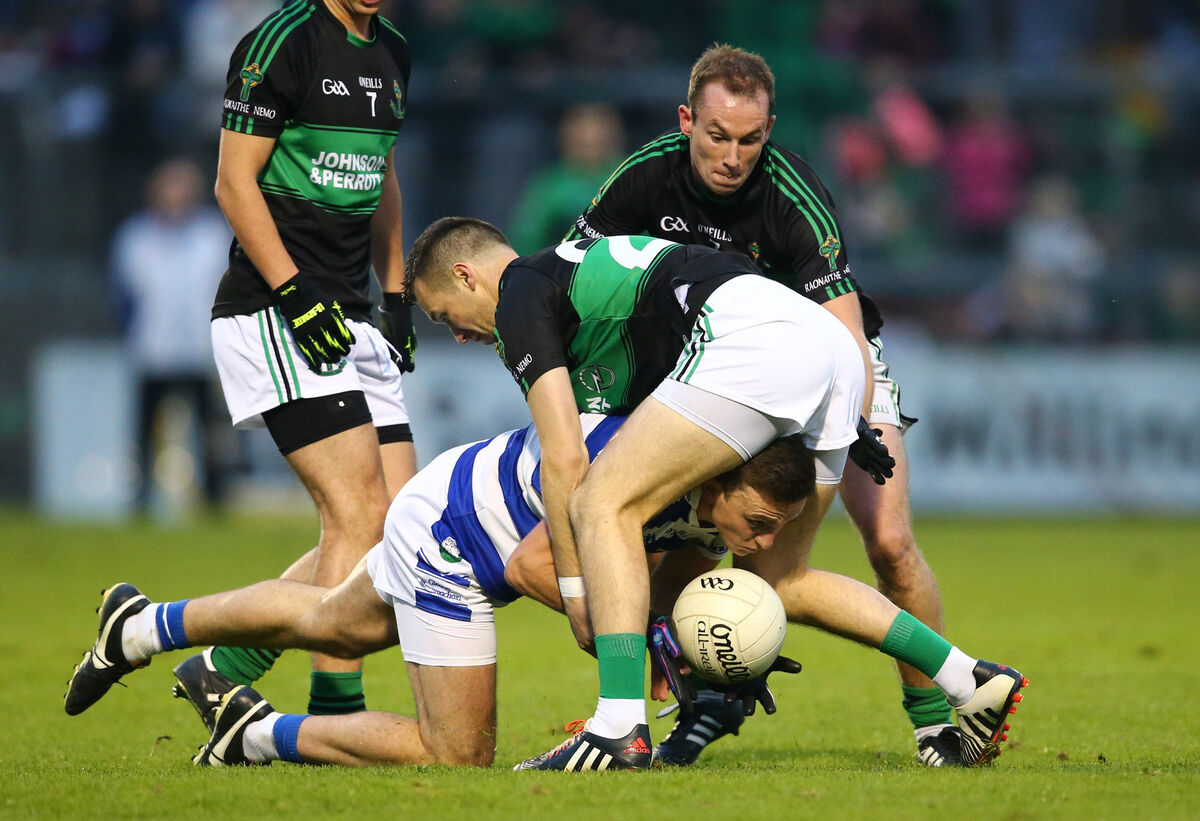 Castlehaven's Mark Collins under pressure from Ciaran O'Shea and Brian Twomey. Picture: INPHO/Cathal Noonan Castlehaven's Mark Collins under pressure from Ciaran O'Shea and Brian Twomey. Picture: INPHO/Cathal Noonan
