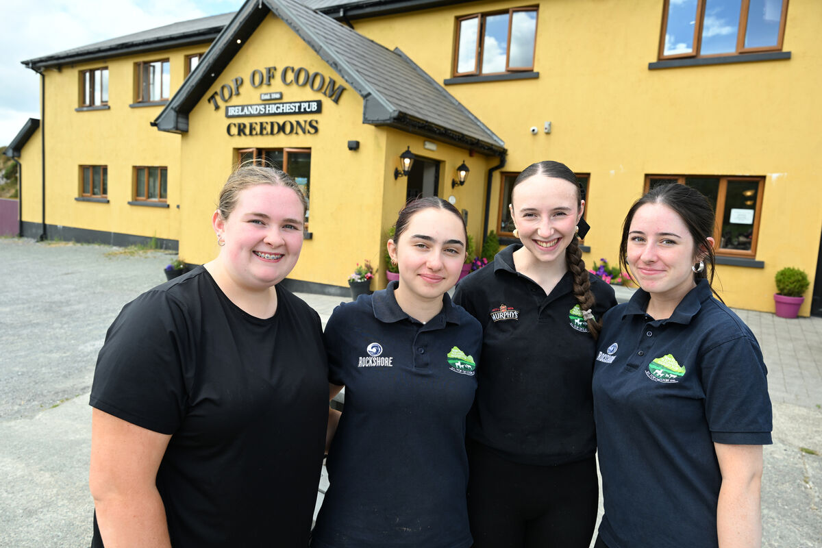 Staff members at Top Of Coom, Emma Twomey, Emma Duerr, Ella Healy, and Doireann Lucey outside Ireland’s highest pub. Picture: Larry Cummins Staff members at Top Of Coom, Emma Twomey, Emma Duerr, Ella Healy, and Doireann Lucey outside Ireland’s highest pub. Picture: Larry Cummins