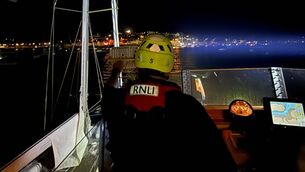 <p>Ballycotton RNLI station's all-weather lifeboat, The Austin Lidbury en route to rescue the three sailors from the 30ft yacht near Roches Point.</p> <p>Ballycotton RNLI station's all-weather lifeboat, The Austin Lidbury en route to rescue the three sailors from the 30ft yacht near Roches Point.</p>