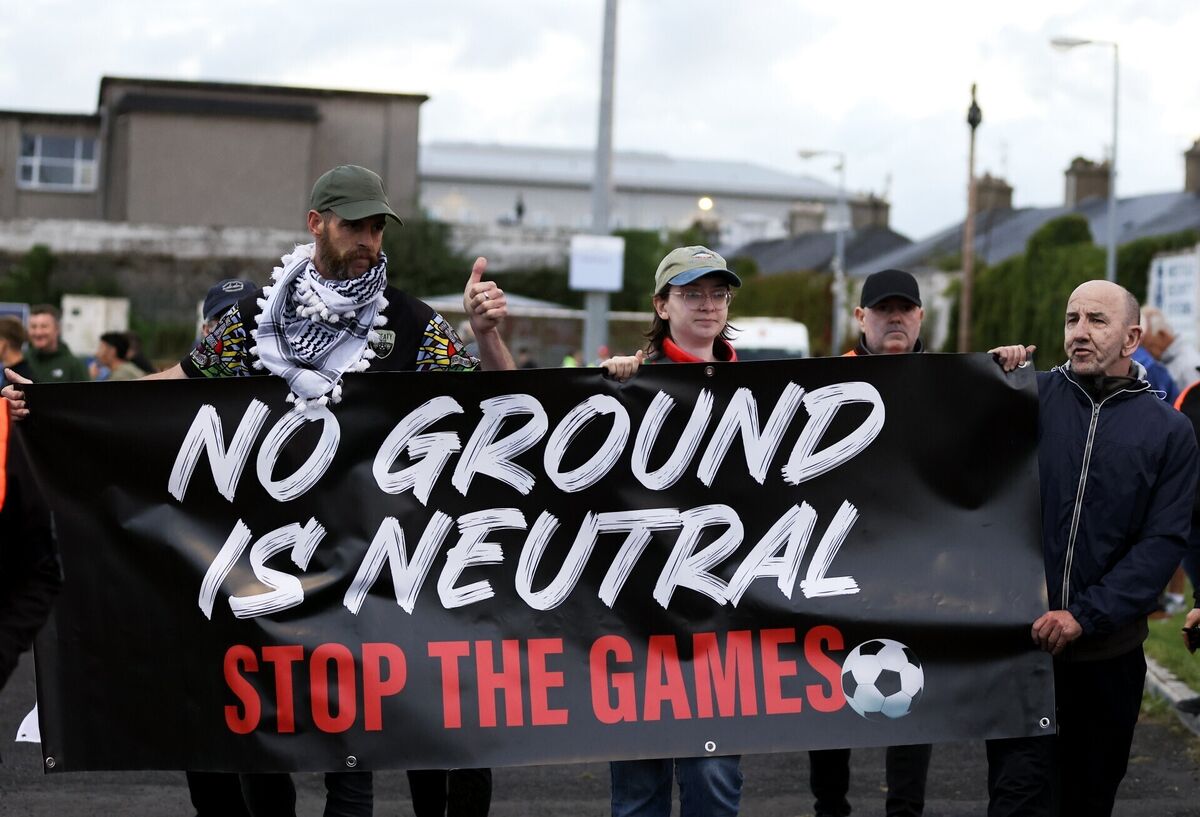 Protestors at half time. Picture: Michael P Ryan/Sportsfile Protestors at half time. Picture: Michael P Ryan/Sportsfile