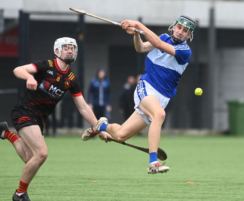  Darragh de Barra of Gaelcholáiste Mhuire and in action for Gaelcholaiste Mhuire AG as Cillian Connolly of Christian Brothers College in last year's TUS Dr Harty Cup clash at the SuperValu Páirc Uí Chaoimh 4G. Picture: Larry Cummins