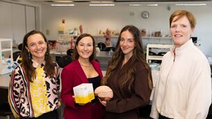 <p>(Left to right) Senior client advisor at Enterprise Ireland Ellen Ní Cléirigh with FemmeBiome founder Professor Siobhain O’ Mahony, the company’s chief operations officer Claire O’Connor and director at UCC Innovation Dr Sally Cudmore.</p>
