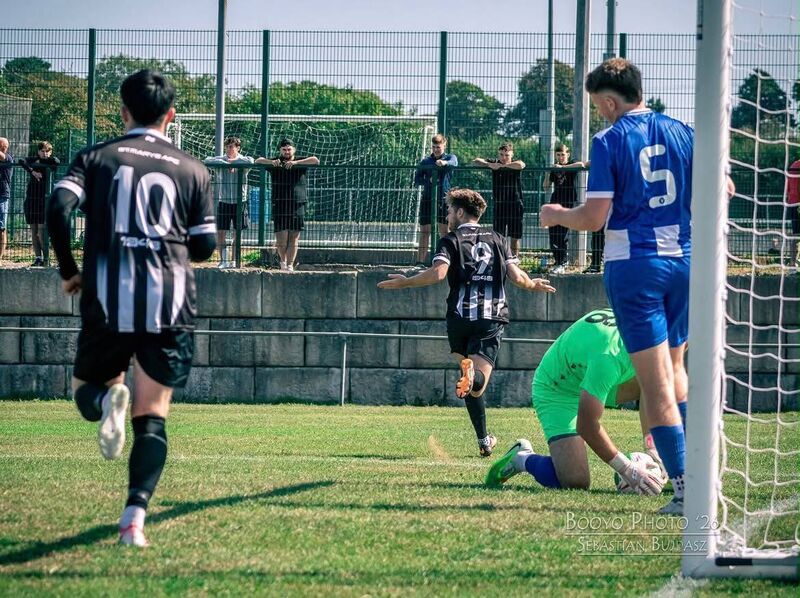 St Mary's Dylan Doherty celebrating a goal against College Corinthians. St Mary's Dylan Doherty celebrating a goal against College Corinthians.