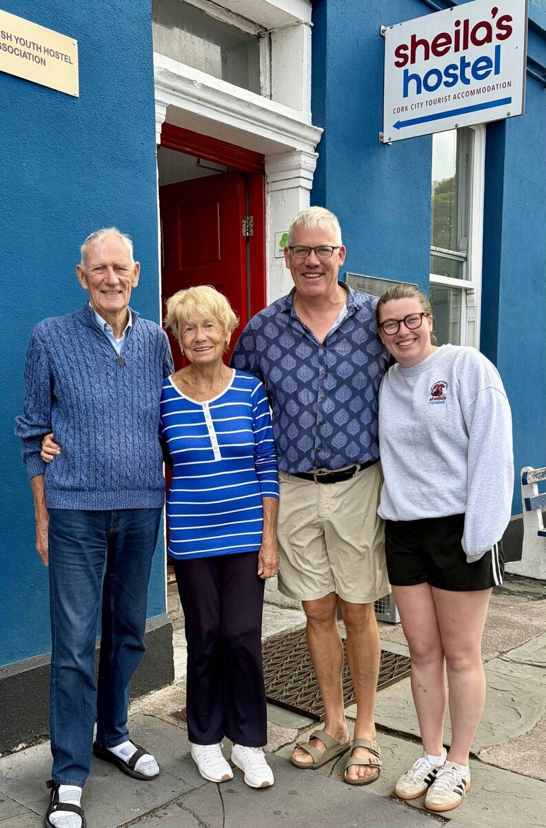 Sheila and Frank Maher with Liam Maher and Emily Maher outside Sheila's Hostel Sheila and Frank Maher with Liam Maher and Emily Maher outside Sheila's Hostel