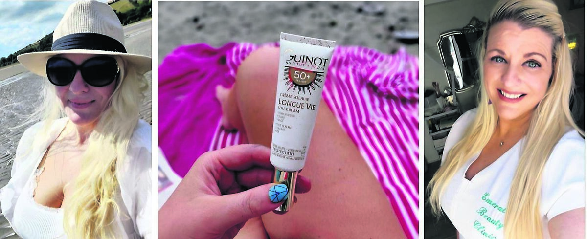 Emer O’Callaghan make-up free at the beach, wearing her Guinot Longue Vie SPF 50+ Cream, seen here. Emer’s top and sunglasses are Dunnes Stores, and her sun hat is Brown Thomas. She is also pictured in her uniform at work in her clinic. Emer’s make-up is Master Colors Paris available at Emerald Beauty Clinic Emer O’Callaghan make-up free at the beach, wearing her Guinot Longue Vie SPF 50+ Cream, seen here. Emer’s top and sunglasses are Dunnes Stores, and her sun hat is Brown Thomas. She is also pictured in her uniform at work in her clinic. Emer’s make-up is Master Colors Paris available at Emerald Beauty Clinic