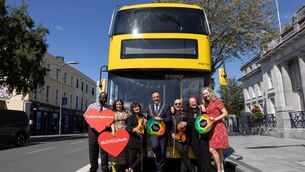 <p>Lord Mayor councillor Damian Boylan with Bus Éireann representative Farai Tawanda, local swing dancer Rosie Roccaforte, musicians from Cork Light Orchestra Olive Vaughan, Neal Dunnigan, Virginia Giglio and local swing dancer Clodagh Hurley launching Culture Night Cork city. Picture: Darragh Kane</p>