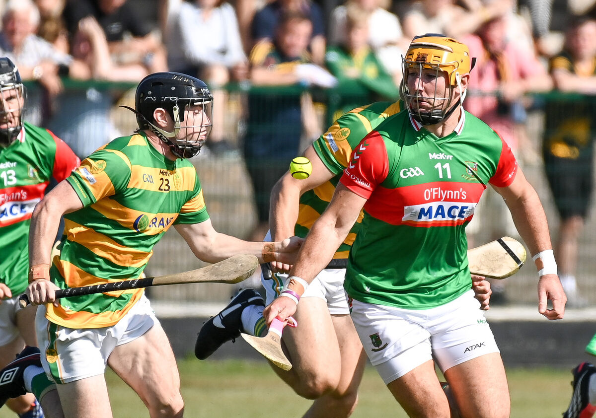  Blackrock's Ollie McAdoo and Fr O'Neill's Declan Dalton battle for the ball during their Premier SHC clash at Midleton. Picture: David Keane.