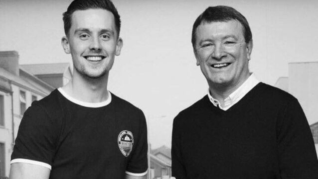 <p>Roy Downey being presented with his City Championship medal by Cork great Jimmy Barry-Murphy. </p>