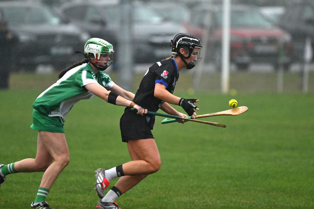 Éanna Duff, Aghabullogue, tackles Rachel Roche, Sarsfields in the SE Systems Cork County Senior Camogie Championship game at Castle Road. Picture: Larry Cummins