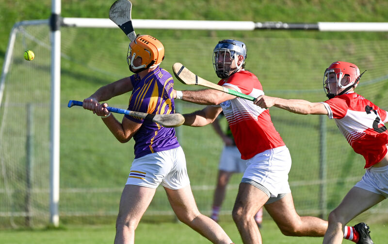 Seandún's Tom Harrington and Luke Malone put pressure on Darren O'Donovan of Carbery during the game in Ovens in June. Picture: David Keane Seandún's Tom Harrington and Luke Malone put pressure on Darren O'Donovan of Carbery during the game in Ovens in June. Picture: David Keane