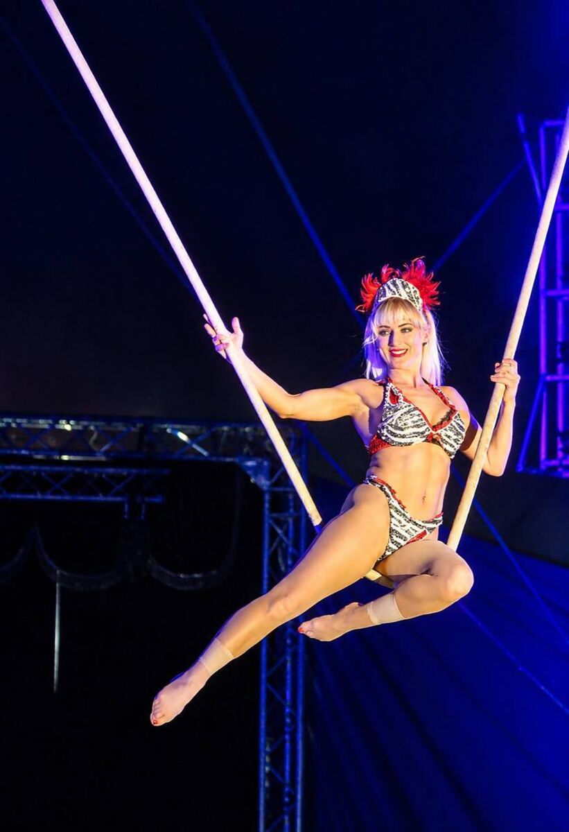 Flying high: Elaine Courtney performing her Cloud Swing act. Flying high: Elaine Courtney performing her Cloud Swing act.