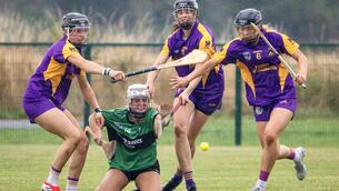 <p>DEFIANT: Killeagh’s Orlaith Murphy is surrounded by St Catherine's players. Picture: Chani Anderson</p>