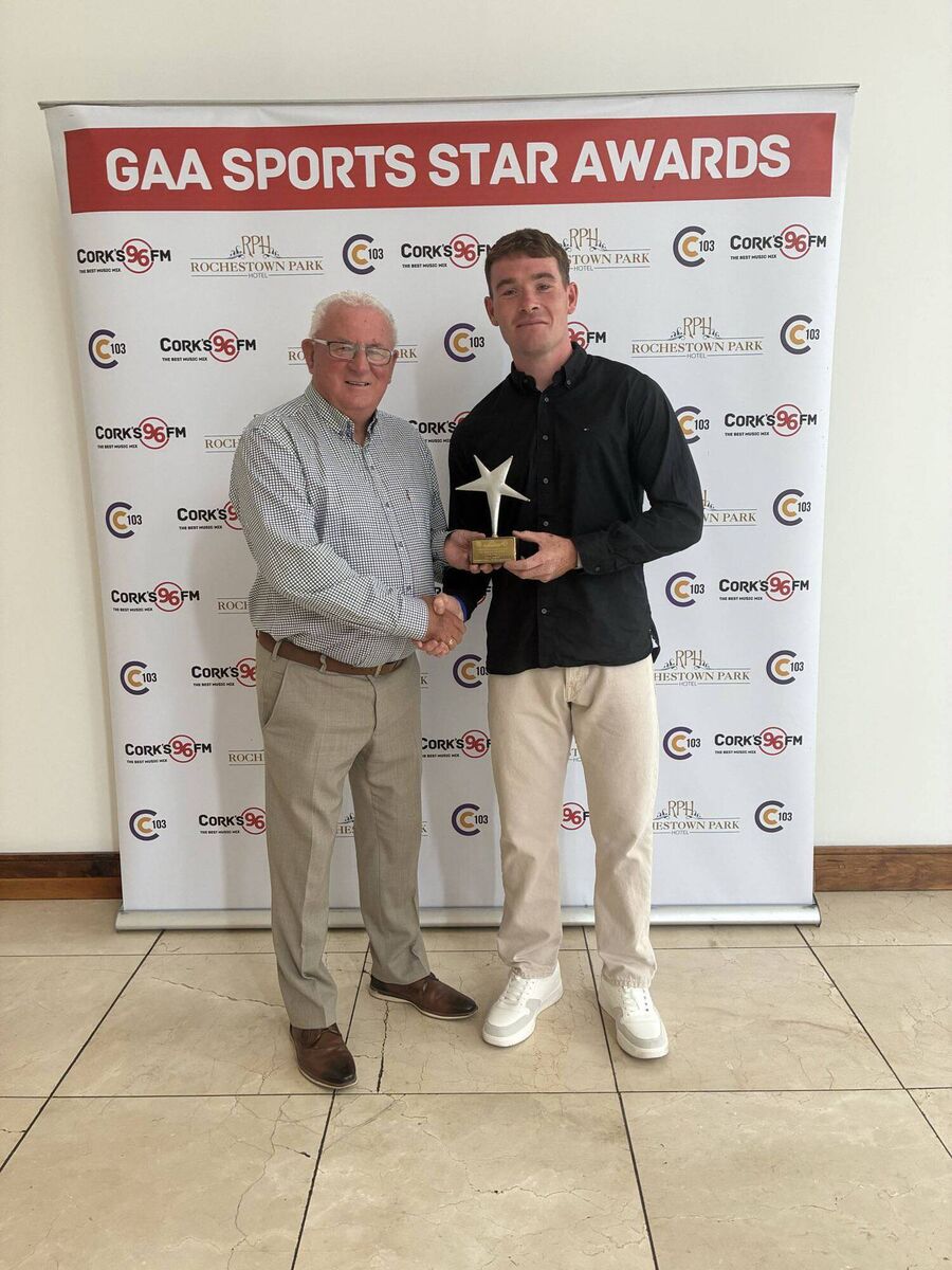 96FM/C103 Sports Award winner for July, Éanna Desmond, with Finbarr McCarthy. Picture: Tony O'Connell