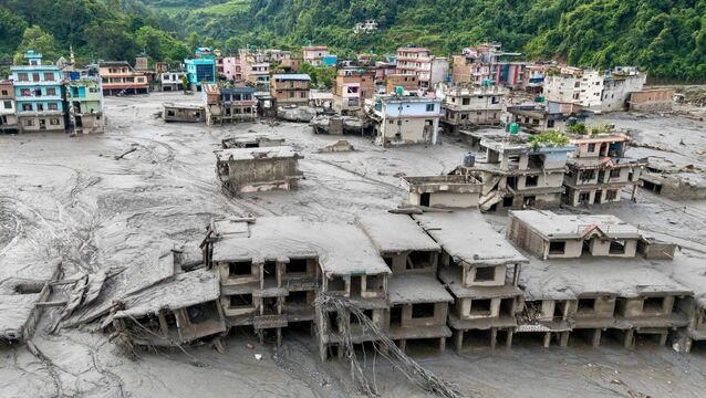 <p>An aerial view shows houses lying deluged in sludge after flash floods at Devighat, Bidur Municipality in Nepal's Nuwakot district. Picture: Prabin RANABHAT / AFP via Getty Images) Inset: </p> <p>An aerial view shows houses lying deluged in sludge after flash floods at Devighat, Bidur Municipality in Nepal's Nuwakot district. Picture: Prabin RANABHAT / AFP via Getty Images) Inset: </p>