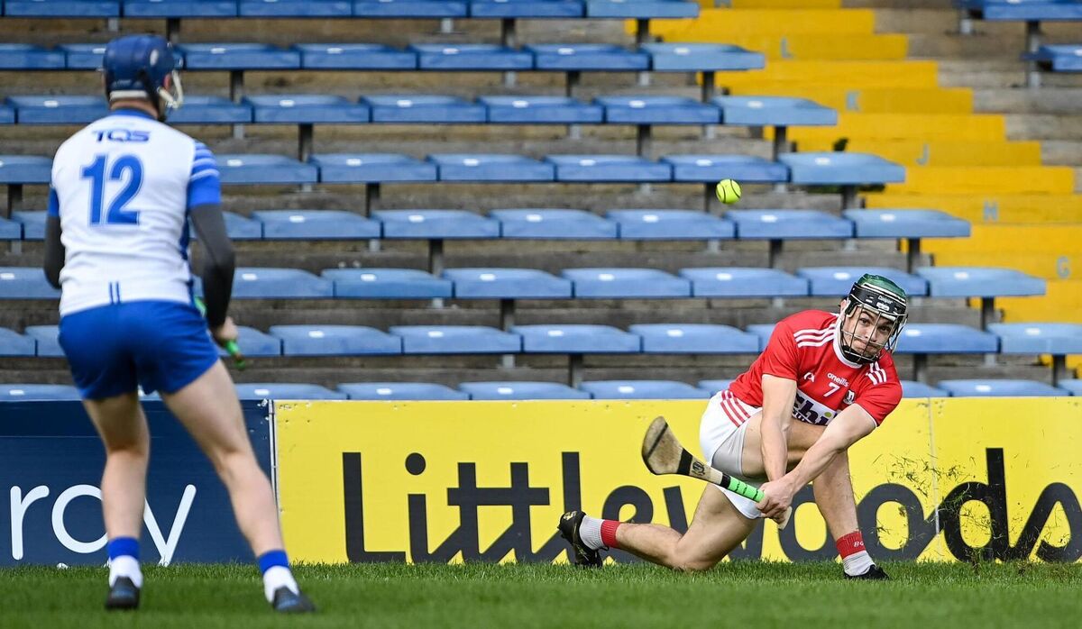 Cork's Mark Coleman takes a sideline cut against Waterford in the 2020 Munster SHC. While awarding two points for a sideline would be excessive punishment for what may be good defending, two points for a free from the ground would reward skill and penalise indiscipline. Picture: Piaras Ó Mídheach/Sportsfile