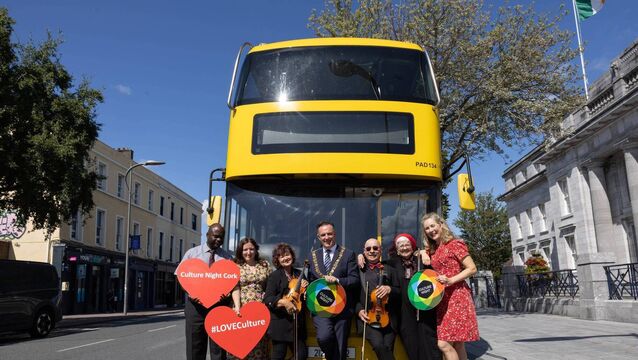 <p>Lord Mayor Cllr Damian Boylan with Bus Éireann representative Farai Tawanda, local swing dancer Rosie Roccaforte, musicians from Cork Light Orchestra, Olive Vaughan, Neal Dunnigan, Virginia Giglio,  and local swing dancer Clodagh Hurley launching Culture Night Cork City. Picture: Darragh Kane</p>