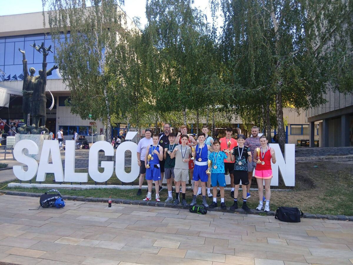 The Munster Boxing Team, Team Manager Bernie Lannon and their coaches Barry Barry and Danny Fitzpatrick on their recent trip to Hungary.